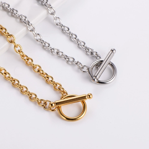 Collar Minimalista De Acero Inoxidable Con Cierre De Palanca OT Geométrico Chapado En Oro Para Mujer Hombre