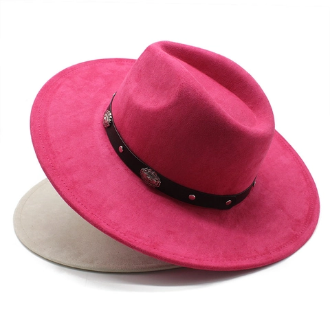 Breedgerande Fedora Hoed Vilt Polyester Vintage Western Cowboy Stijl Leren Band Metalen Concho's Heren Dames Retro Mode