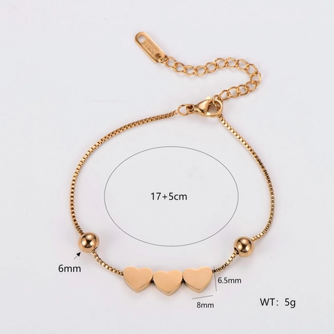 Pulsera De Corazón De Acero Inoxidable 304 Para Mujer Minimalista Cadena De Caja Ajustable Joyería Pulido Regalo Oro 18K
