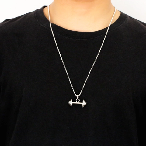 Dumbbell Pendant Necklace Stainless Steel Box Chain Alloy Charm For Men Hip Hop Fitness Sports Style Jewelry