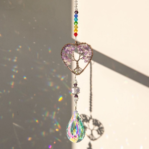 Crystal Tree Of Life Suncatcher Pendant Heart Rainbow Maker Window Garden Hanging Decor Chakra Stone Prism