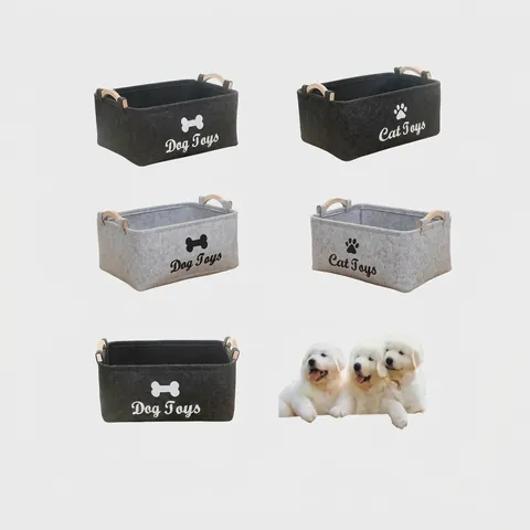 Filz Haustier Spielzeug Aufbewahrungskorb Mit Holzgriffen Rechteckig Große Kapazität Hund Katze Organizer Box