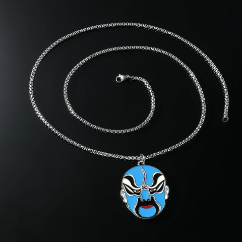 Collar Con Colgante De Máscara De Ópera De Pekín Aleación De Zinc Hip Hop Punk Streetwear Joyería Cadena Larga