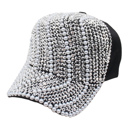 Gorra De Béisbol De Lujo Con Pedrería Y Perlas Artificiales Artificiales Sombrero De Sol Brillante De Algodón Para Mujer