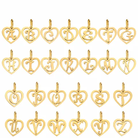 Roestvrij Staal Opengewerkt Hart Alfabet Hanger Voor DIY Sieraden Maken Armband Ketting Handgemaakte Charms Goud Zilver Letter Hanger