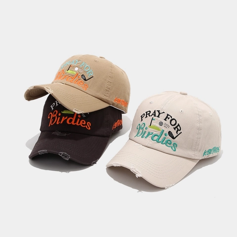 Casquette De Baseball En Coton Vieilli Broderie Golf Pray For Birdies Rétro Vintage Ajustable Bord Incurvé Unisexe