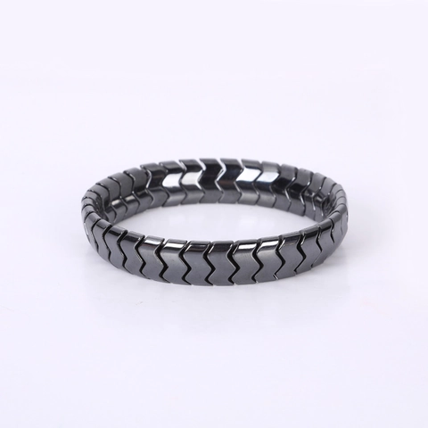 Bracciale In Pietra Di Ematite Magnetica Per Uomo Geometrico Largo Quadrato Freccia Moda Polso