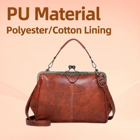 Vintage Women Handbag PU Leather Retro Doctor Style Embossed Crossbody Shoulder Bag With Metal Kiss Lock Frame Strap