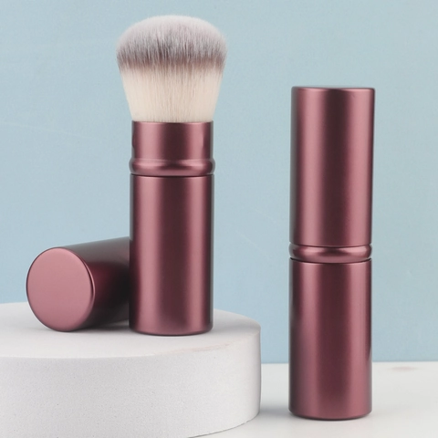 Einziehbarer Make-up-Pinsel Tragbarer Reise-Puder-Rouge-Grundierungspinsel Mit Kappe Aluminiumgriff Weiche Synthetikfasern