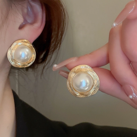 Französisch Retro Ohrstecker Legierung Kunstperle Mit Silbernen Ohrringstiften Rund Geometrisch Spiralig Texturiert Vintage Für Frauen
