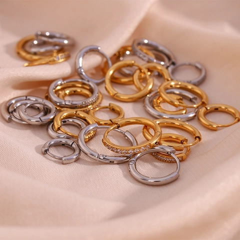 Minimalist Hoop Earrings 316L Stainless Steel 18K Gold Plated AAA Zircon Geometric Fashion Huggie Jewelry For Women