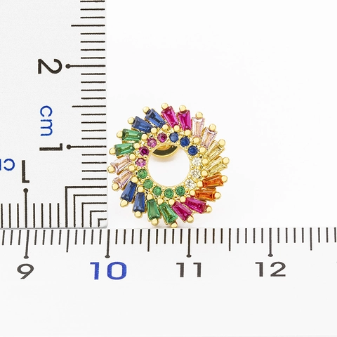 Orecchini a Bottone in Rame Placcato Oro 18K con Zirconia a Forma di Girasole Multicolore Arcobaleno Tondi Gioielli da Banchetto Donna