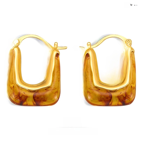 Vintage Maillard Stijl U-Vormige Koperen Oorbellen Voor Dames Eenvoudig Ontwerp Schildpad Harz Creolen Mode Sieraden