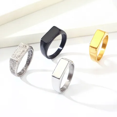 Anillo De Sello De Acero Inoxidable Minimalista Pulido Mate Acabado Antiguo Geométrico Rectangular Parte Superior Plana Joyas