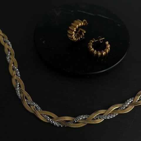 Collier Torsadé Tressé En Acier Inoxydable Plaqué Or 18K Bicolore Chaîne Serpent Plate Et Boîte Mode Rétro Bijoux Pour Femmes