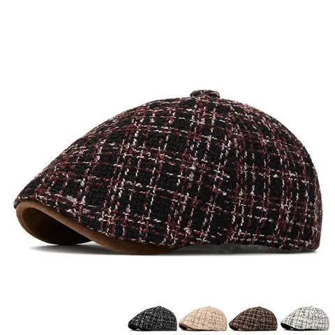 Berretto Newsboy Retrò Britannico Tweed A Quadri Cappello Ivy Per Uomo Donna Autunno Inverno Caldo Vintage Regolabile