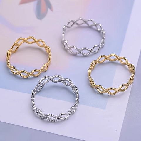 Double Layer Wave Ring Stainless Steel Plated Gold Zigzag Stacking Minimalist Fashion Finger Jewelry For Women Men
