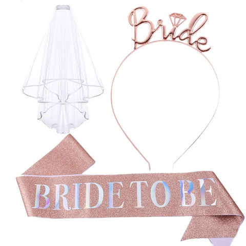 Ensemble d'Enterrement de Vie de Jeune Fille Bride To Be Avec Voile en Tulle Écharpe à Paillettes Couronne en Strass pour Mariage