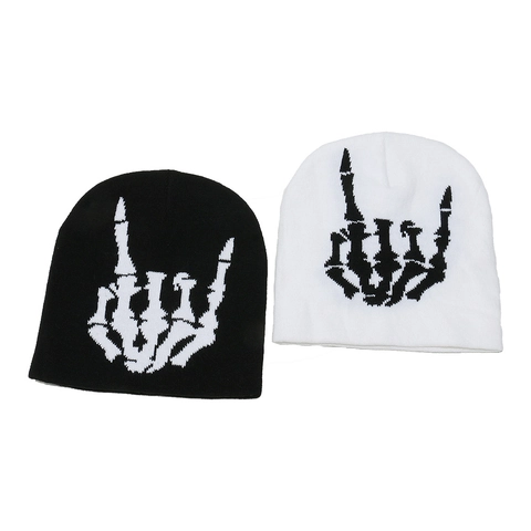 Acryl Gebreide Muts Skelet Bot Hand Rock On Gebaar Halloween Hip Hop Punk Winter Warme Schedel Cap Mannen Vrouwen