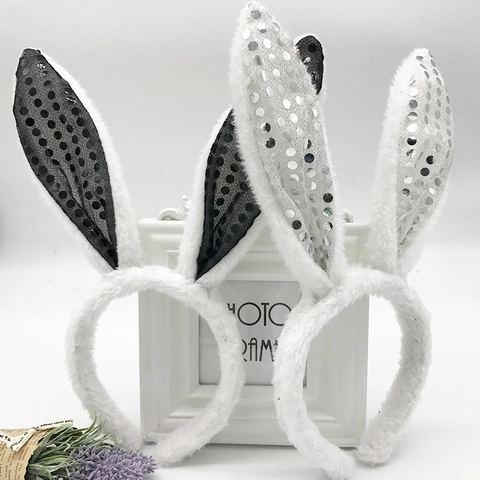 Bunny Ears Headband Plush Rabbit Ear Hair Hoop With Shiny Sequins For Easter Party Costume Cosplay Cute Headwear