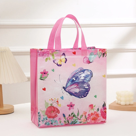 Butterfly Floral Non-Woven Tote Bag Reusable Gift Packaging For Birthday Party Celebration Festive Colorful