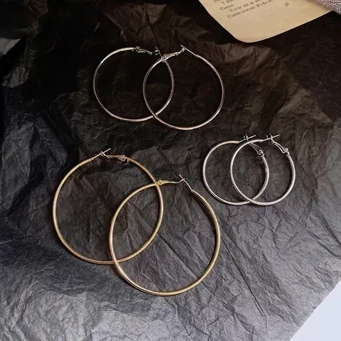 Pendientes De Aro Grandes Para Mujer Diseño De Círculo Minimalista Joyas De Cobre Con Poste De Plata De Ley 925