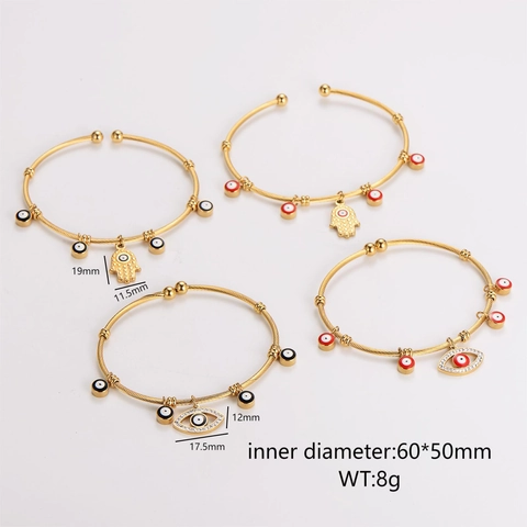 Bracciale Rigido Aperto Occhio Del Male Mano Di Fatima Placcato Oro 18K Acciaio Inossidabile 304 Smalto Per Donna