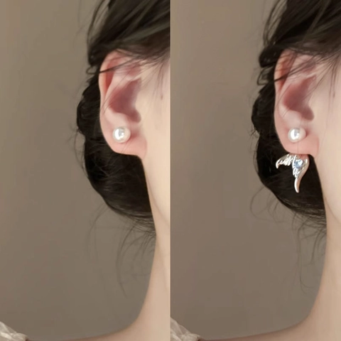 French Exquisite Fish Tail Artificial Pearl Stud Earrings With Rhinestone Heart Electroplated Alloy Jewelry For Women Gift