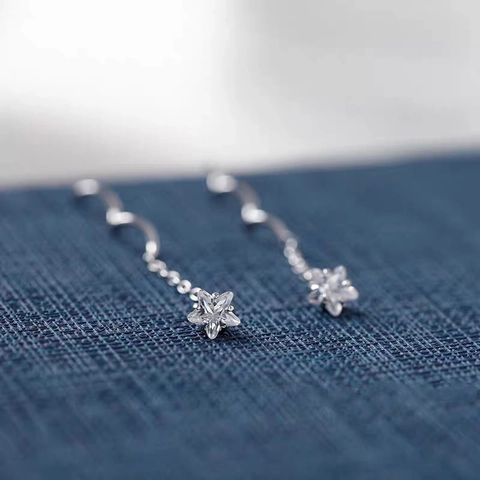 925 Sterlingsilber Stern Quaste Ohrfäden Für Damen Wellenlinie Minimalistische Pentagramm Strass Eingelegte Ohrringe Modeschmuck
