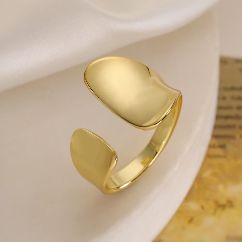 Minimalist Irregular Geometric Open Adjustable Ring Copper 18K Gold Plated Smooth Metallic Fashion Jewelry For Women