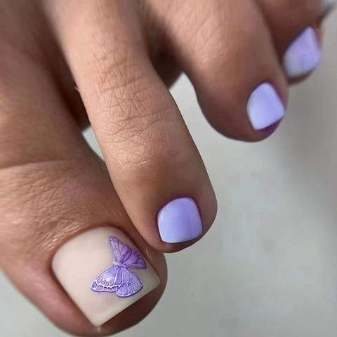 Romantic Purple Butterfly Toe Press On Nails Matte Square False Foot Nails Sweet Girl Wearable Full Cover