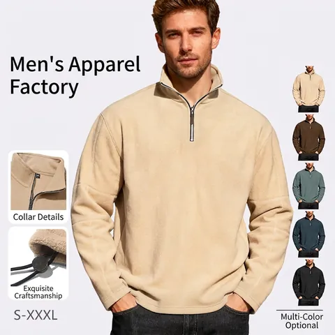 Men's Polar Fleece Sweatshirt Half Zip Stand Collar Long Sleeve Pullover Thickened Casual Urban Style