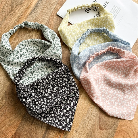 Floral Print Triangle Headscarf Chiffon Fabric Elastic Hair Band Sweet Pastoral Style Headwear For Women Girls