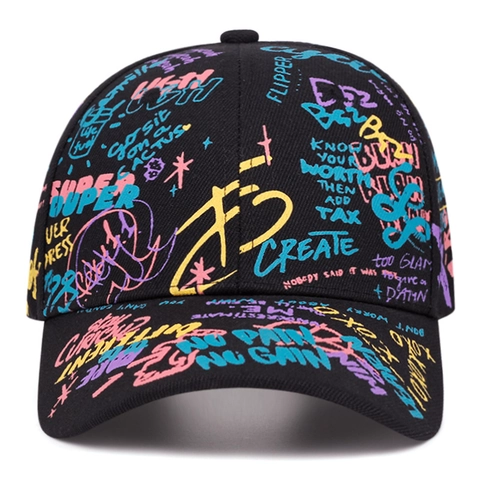 Gorra De Béisbol Graffiti De Algodón Estampada Protección Solar Hip Hop Streetwear Sombrero Ajustable Unisex Colorido