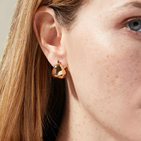 Minimalistische 18K Gold Plattierte 316L Edelstahl Dome Creolen Für Damen Chunky Sphärische Wassertropfen Ohrringe
