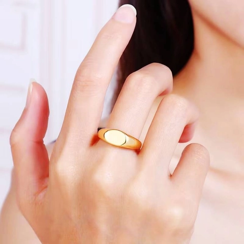 Minimalistische Titanium Staal Zegelring Voor Dames Heren Gepolijst Ovaal Glad Oppervlak Geometrische Mode Vinger Sieraden Cadeau