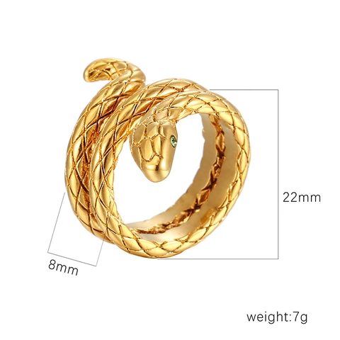 Snake Ring Stainless Steel Spiral Wrap Around Zircon Eye Gothic Punk Trendy Jewelry For Women