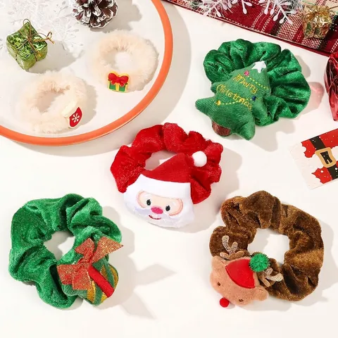 Christmas Hair Accessories Scrunchies Reindeer Antler Headbands Clips Plush Velvet Santa Claus Festive Party Women Girls