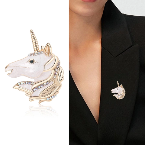Unicorn Brooch Pin Alloy Enamel Rhinestone Fairytale Animal Design Fashion Accessory Women Elegant Lapel Pin