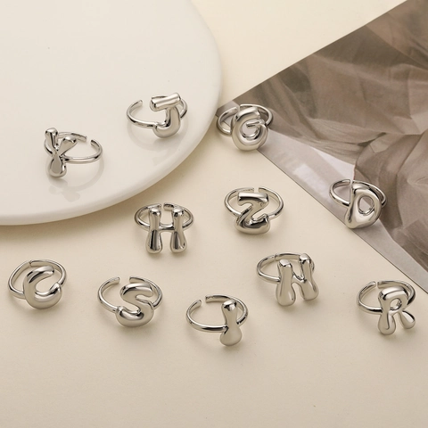 Minimalist Initial Alphabet Open Rings For Women Chunky Copper Adjustable Letter Finger Ring Niche Design