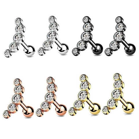 Stainless Steel Curved Bar Stud Earrings With White Rhinestone Piercing Jewelry For Women Men Gold Silver Black Rose Gold Earrings