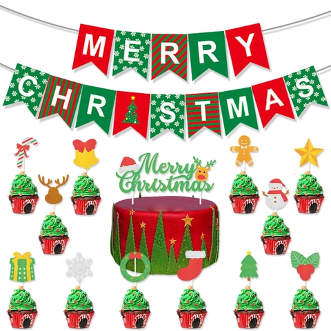 Decoración Fiesta Navidad Pancarta Merry Christmas Globos De Látex Adornos Para Tartas De Papel Remolinos Colgantes Decoración