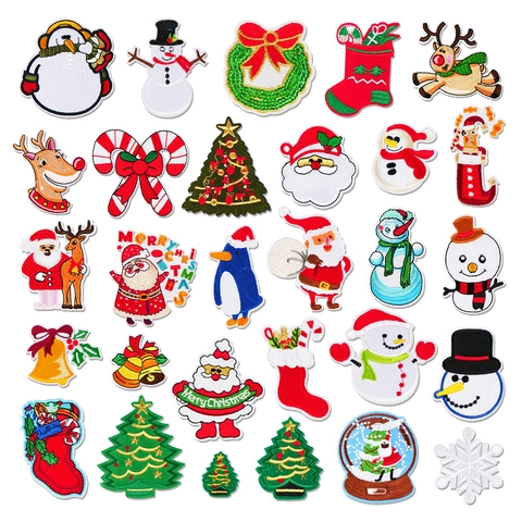Écussons Brodés De Noël Tissu Appliques À Repasser Père Noël Renne Flocon De Neige Décoration Festive Pour Vêtements Sacs À Dos Chapeaux
