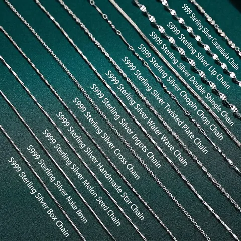 S999 Fine Silver Chain Necklace For Women Men Minimalist Clavicle Chain Without Pendant Snake Box Cross Water Wave Curb Chain Fashion Jewelry