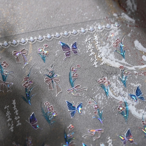 Holographic Laser Nail Art Stickers Butterfly Flower Design Self Adhesive Manicure Decals DIY Beauty Decoration For Women