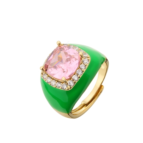 Anello Regolabile Donna Ottone Placcato Oro Smalto Geometrico Zircone Cocktail Gioielli