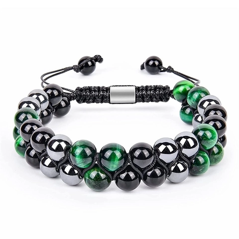 Bracelet En Perles De Pierre Naturelle Œil De Tigre Obsidienne Hématite Fait Main Tressé Ajustable Protection Guérison