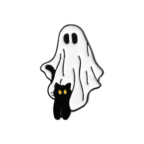 Pin de Esmalte de Halloween Fantasma Gato Negro Juego de Broches de Aleación Fantasma con Texto Divertido Insignia para Ropa Mochila Decoración Pines de Dibujos Animados Creativos Regalo