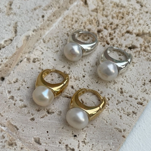 Orecchini A Cerchio Con Süßwasserperle D'acqua Dolce Minimalisti Francesi Con Perno In Argento Sterling 925 Gioielli Geometrici Da Donna