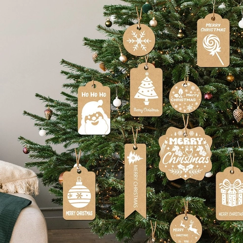 Weihnachtsgeschenkanhänger Kraftpapier Mit Hanfseil Aufhängeetiketten Merry Christmas Festival Feiertag Party Dekoration